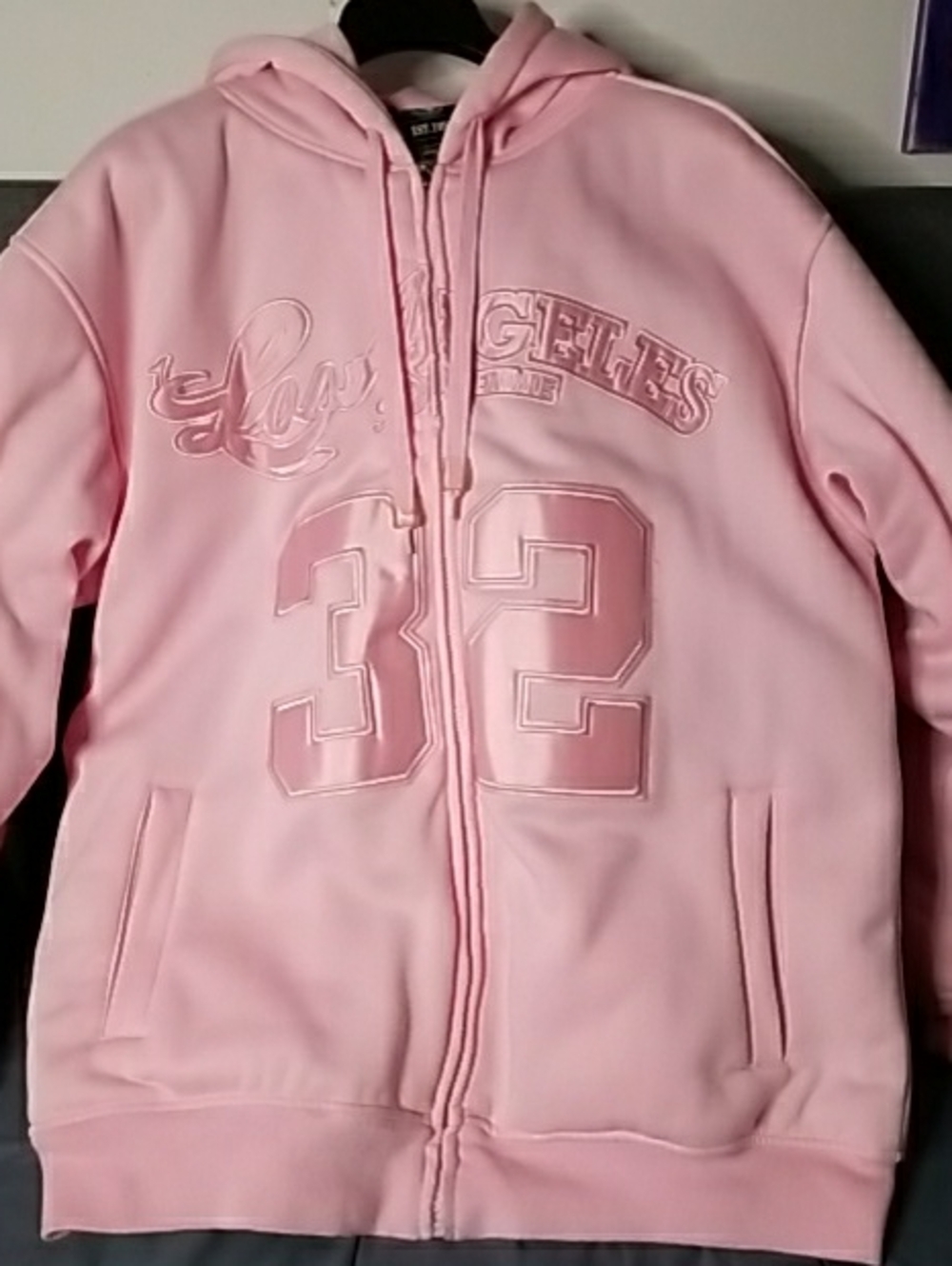 Vintage 2005 Urban couture Pink Zip-Up Hoodie with '32' Appliqué